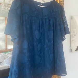 Navy Blue Floral Burnout Babydoll Blouse Size 2XL